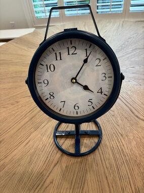Navy Blue Metal Tabletop Clock - Decorative Home Wall Decor
